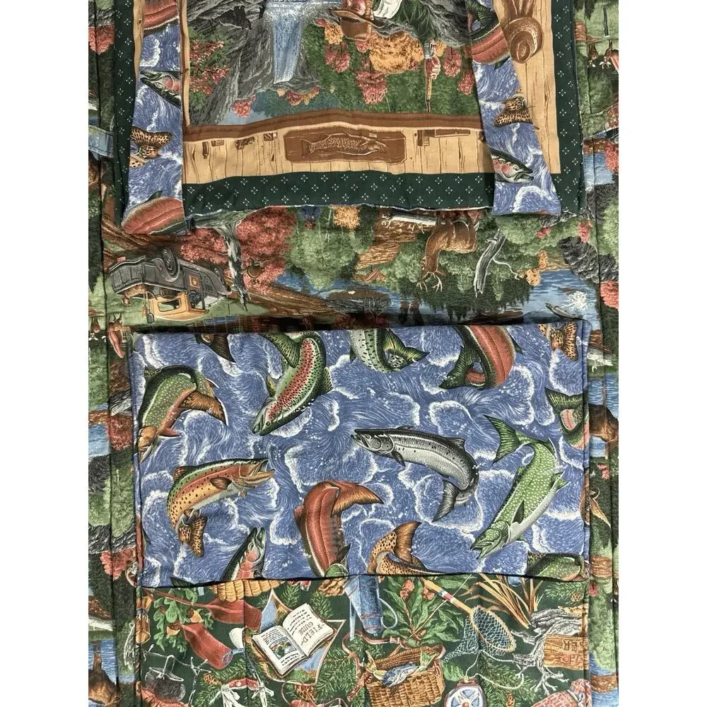 Vintage Fishing Duck Picnic Blanket Convertible Tote Bag Trout Cabin 41x65